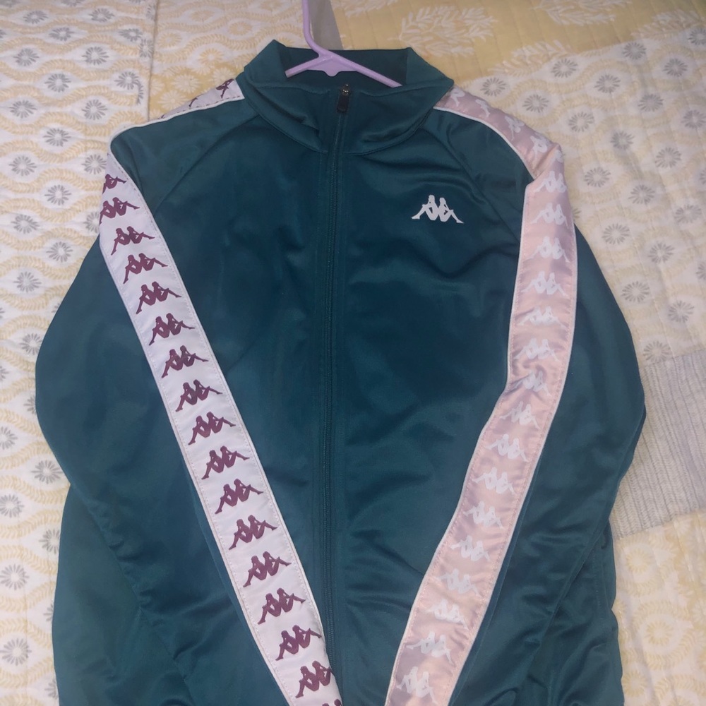 Teal and pink kappa suit, size small